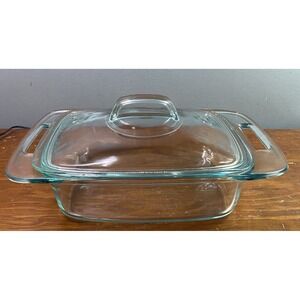 Pyrex Easy Grab Clear Glass Oblong‎ Oven Baking Casserole Dish 2Qt W/Lid EUC